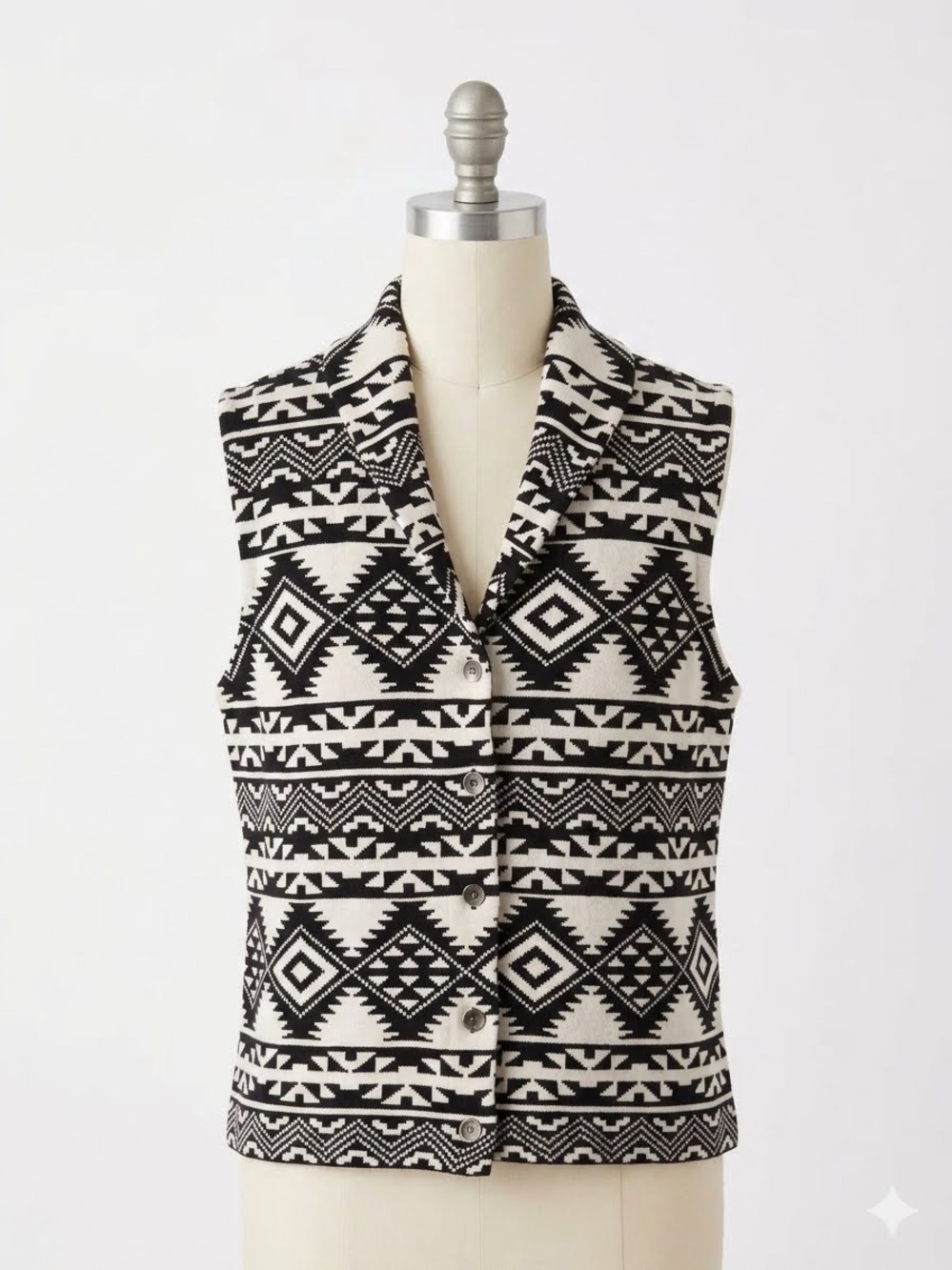 Chaps Black & Cream Aztec Knit Buttoned Vest, Size XL/TG/EG
